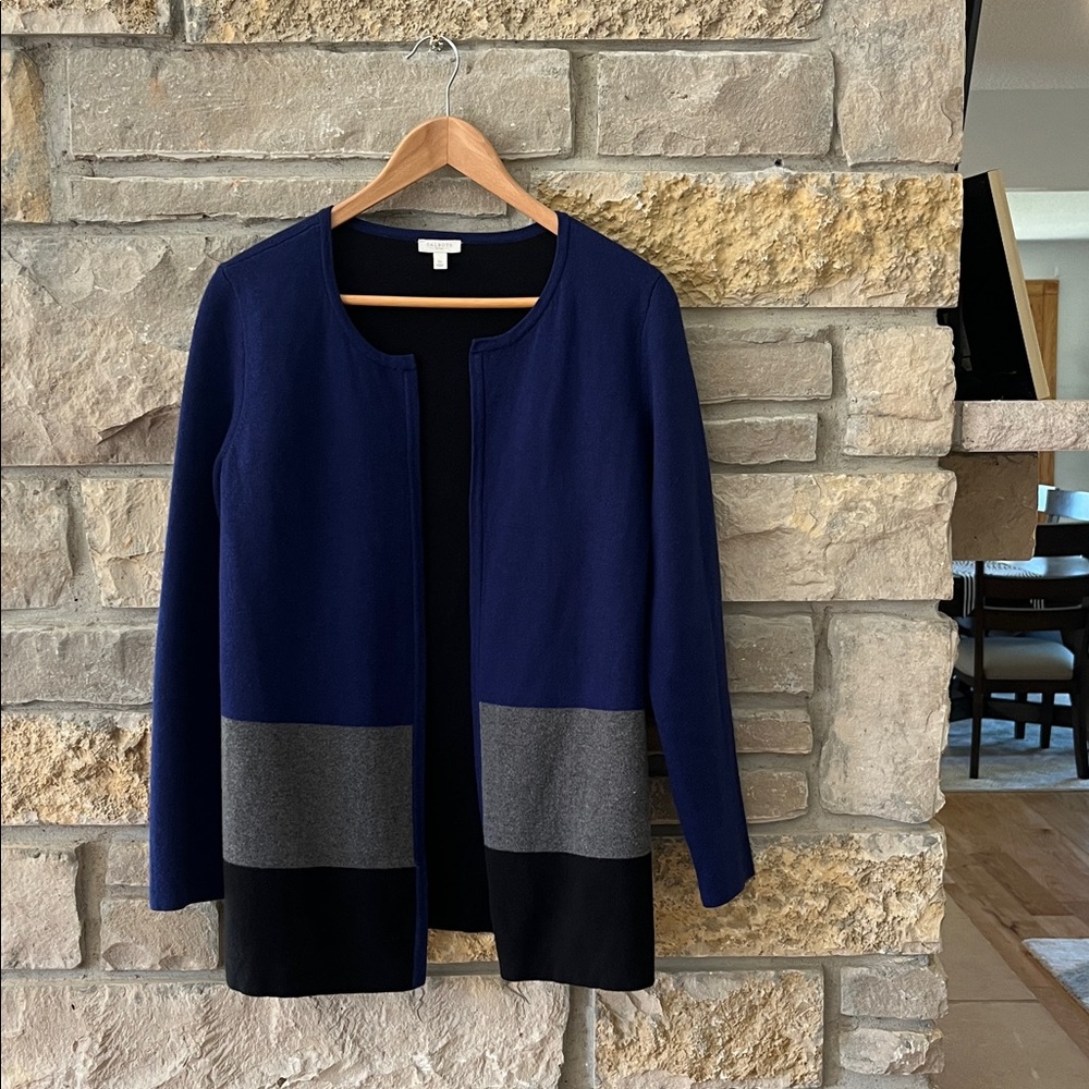 Talbots Petites Blue, Gray and Black Knit Open Front Cardigan Size SP